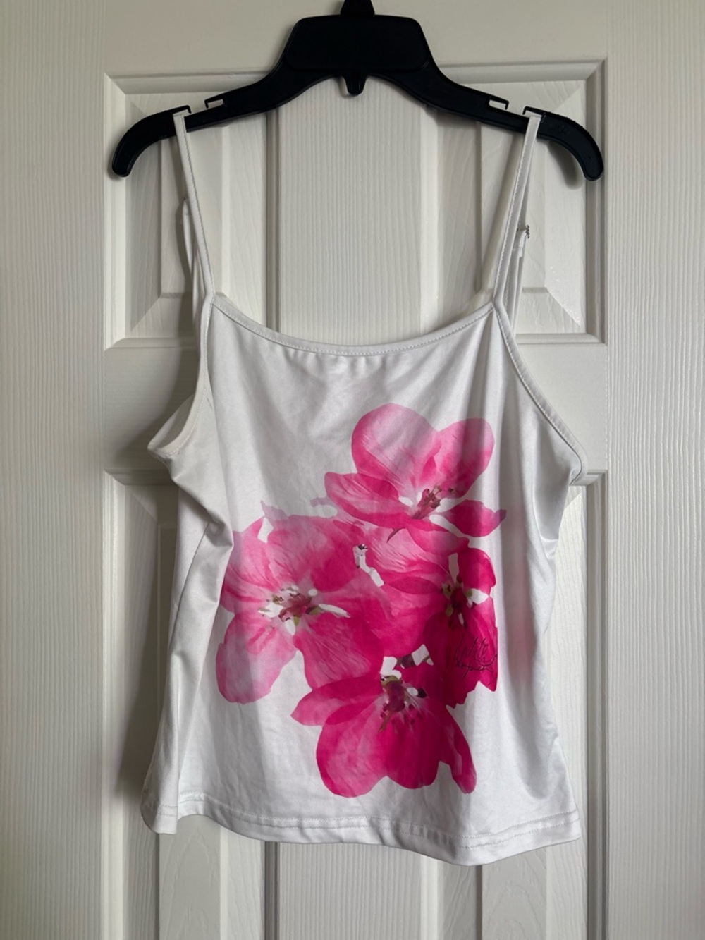 White Spaghetti Strap Tank with Pink Floral Print